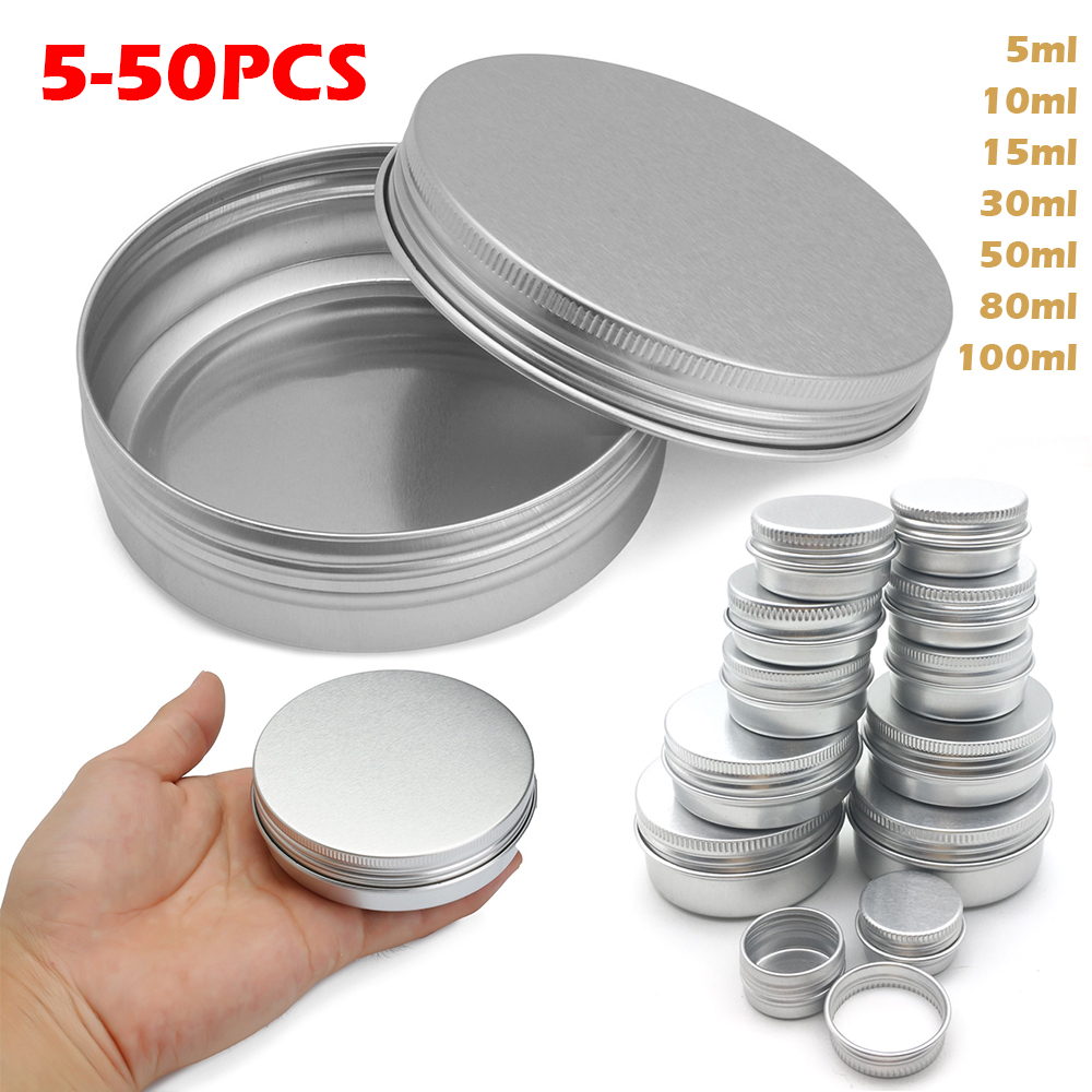 5/50Pcs Round Aluminum Box Tin Cans 5ml 10ml 15ml 30ml 50ml 80ml 100ml Screw Top Lid Storage Beard Lip Balm Oil Craem Empty Can
