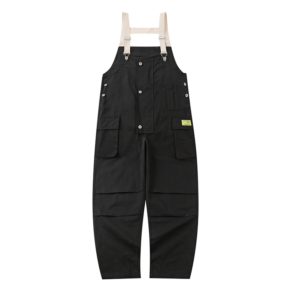 Multi-Pocket Overalls Mens Safari Style Contrast Paneled Dungarees  Loose Casual Jumpsuit Pants Men Trousers