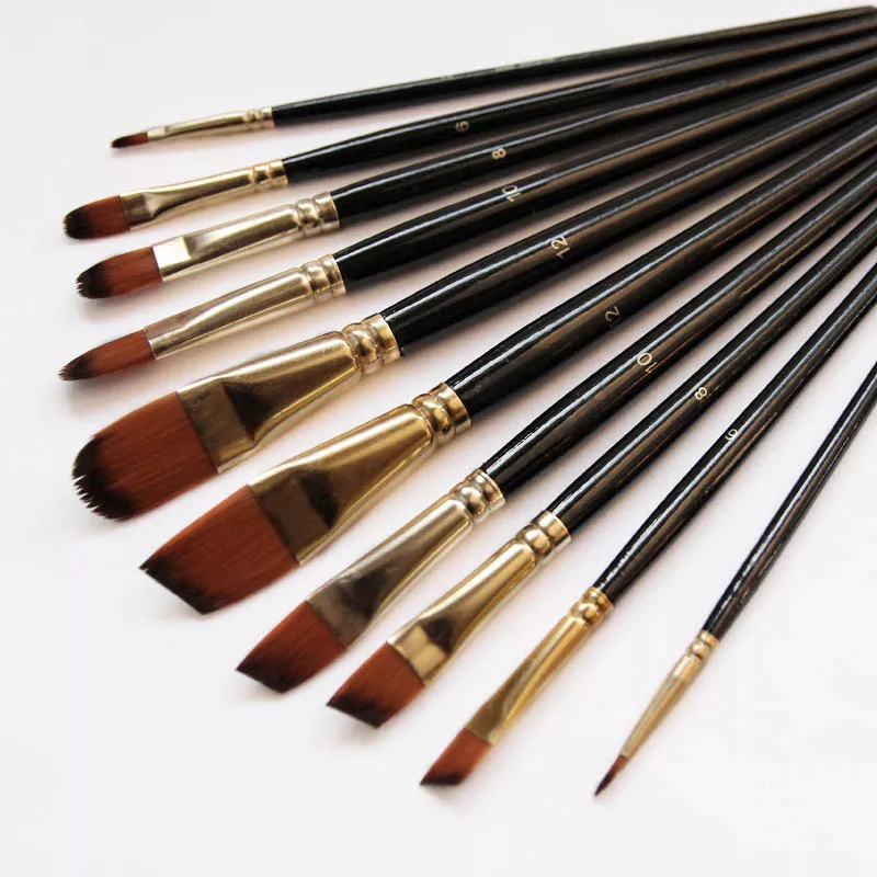 5Pcs/6pcs Artist Paint Brush Set High  Nylon Hair Wood Black Handle Watercolor Acrylic Oil Brush Painting Art Supplies