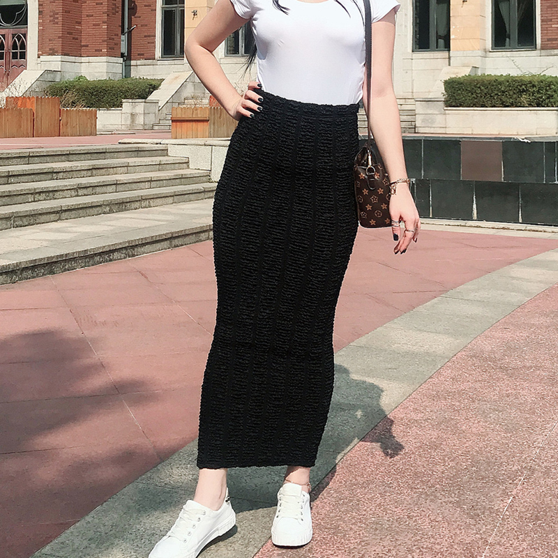 Autumn Stretchy Bandage Pencil Knitting Maxi Skirt Casual Bottoms Women Fitted Long Bodycon Skirt High Waist Muslim Chic Modesty