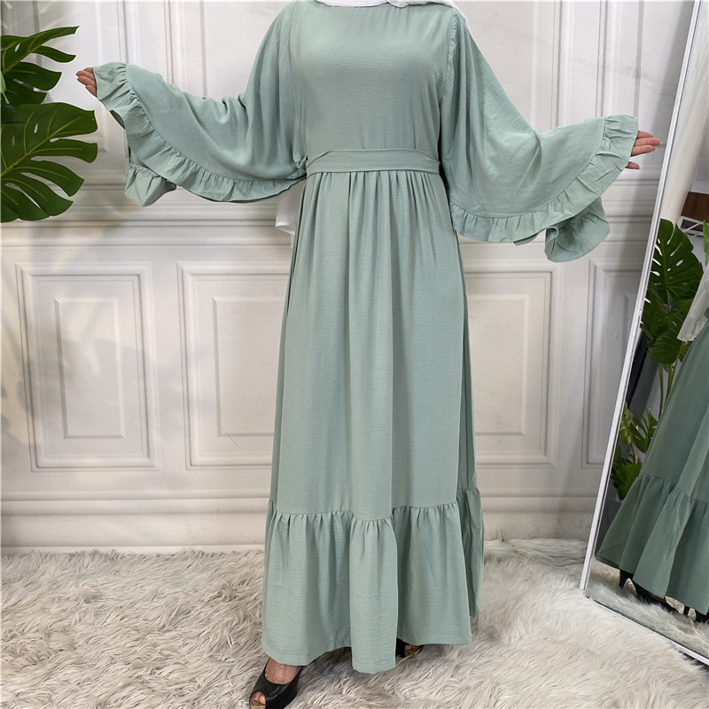Muslim  Hijab Long Dresses Women With Sashes Solid Color Islam Clothing Abaya African Dresses For Women Musulman Djellaba