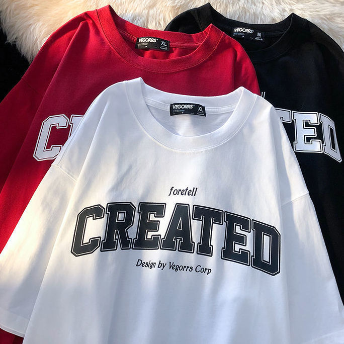 American retro Hong Kong style short-sleeved t-shirt men's ins loose all-match bf lazy wind half-sleeved top T-shirt y2k top