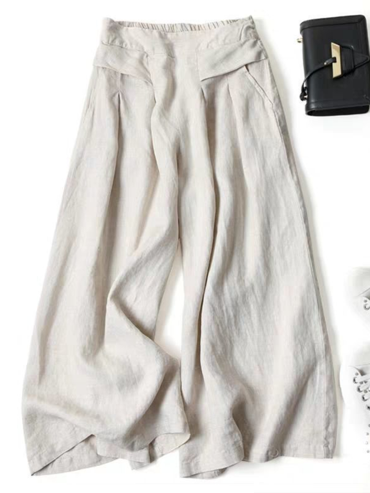 Summer Pants for Women Cotton Linen Large Size Wide Leg Pants Femme Arts Style Elastic Waist Solid Casual Loose Pantalon