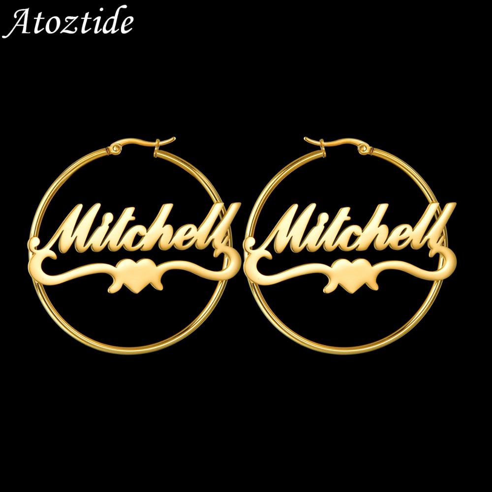 Atoztide Personalized Name High  Stainless Steel Letter Earrings Custom Name Cricle Earrings For Women Party Jewelry
