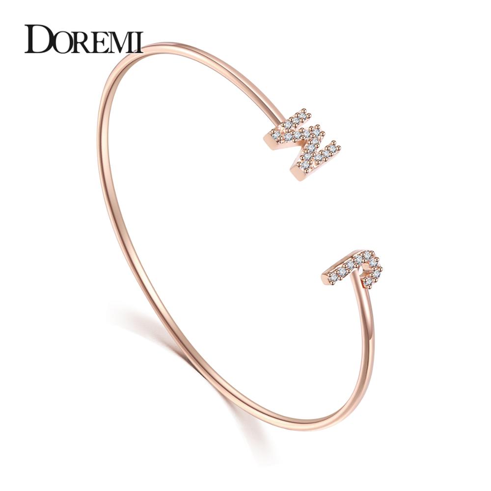 DOREMI Custom Letter Bracelet Baby bangle Zirconia Pave Setting Initial bracelet Child & Adult size for  Unique Cuff Jewelry