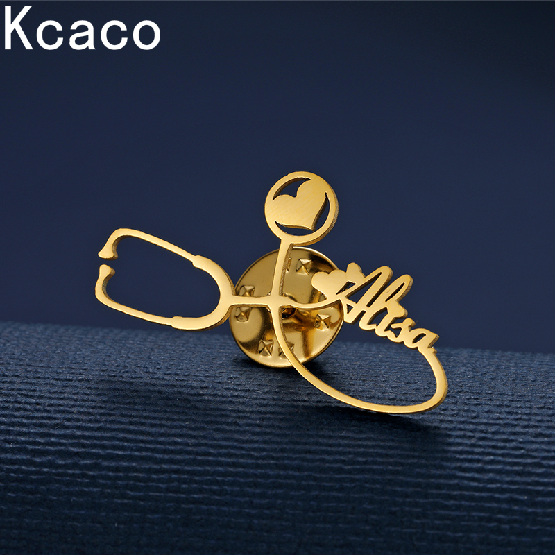 Customized Name Brooches Stainless Steel Letter Stethoscope Pin Badges Brooch Personalized Women Men Daily Jewellery Gifts
