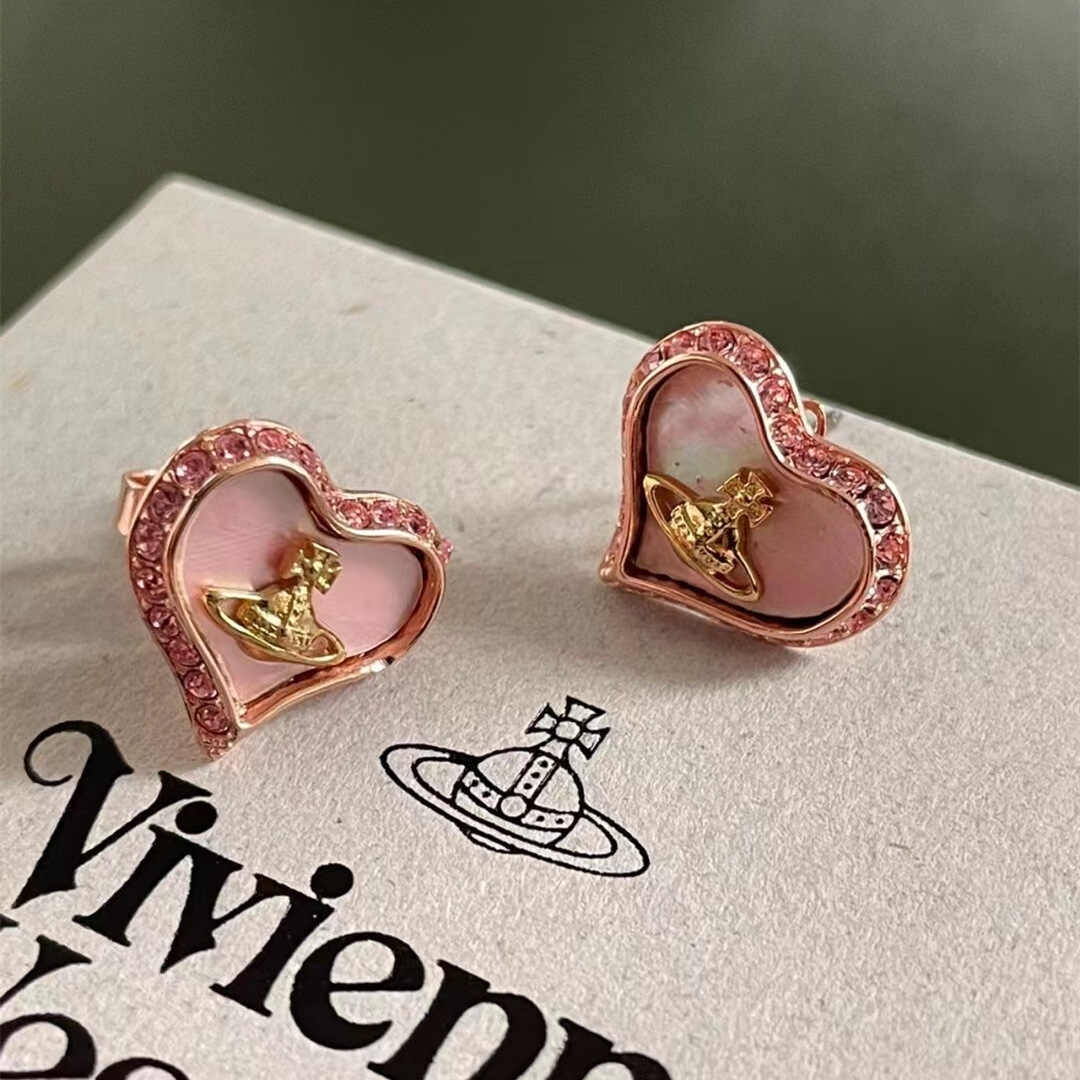 Gothic Lovely Pink Heart Saturn Stud Earrings for Women Girl Sweet Gifts