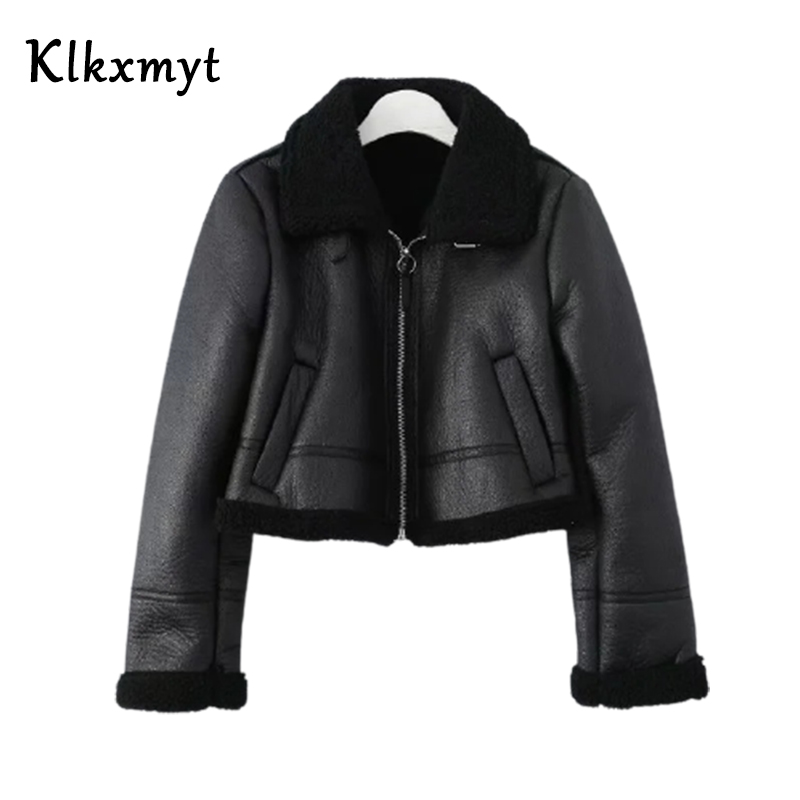 Klkxmyt Traf  Women Faux Leather Fur Jacket  Winter Warm Coat Street Comfortable Personalized Female Outwear Tops