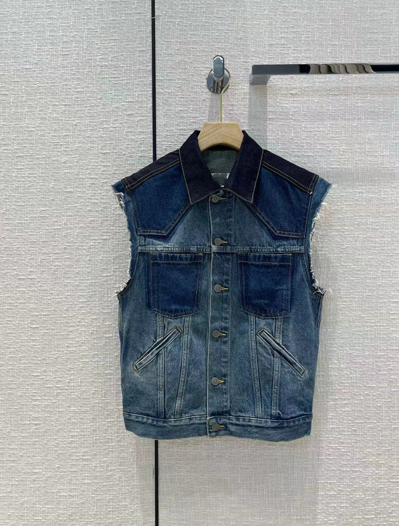 High  Runway Design Denim Vest Women  Summer Single Breasted Femme Blue Ladies Denim Vest Coat