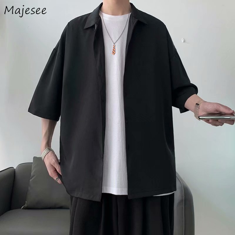 Half Sleeve Shirts Men Solid Color Loose Oversize S-3XL Harajuku All-match Simple Summer Draped High   Style Casual