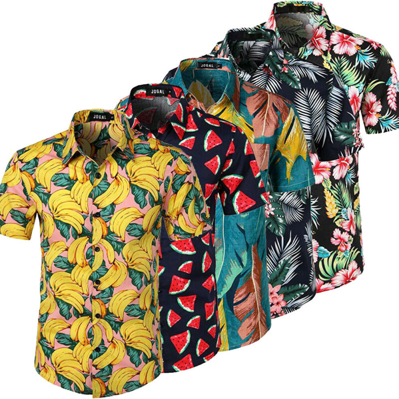 5 Style men's Hawaiian Beach Shirt Floral Fruit Print Shirts Tops Casual Short Sleeve Summer Holiday Vacation  Plus size