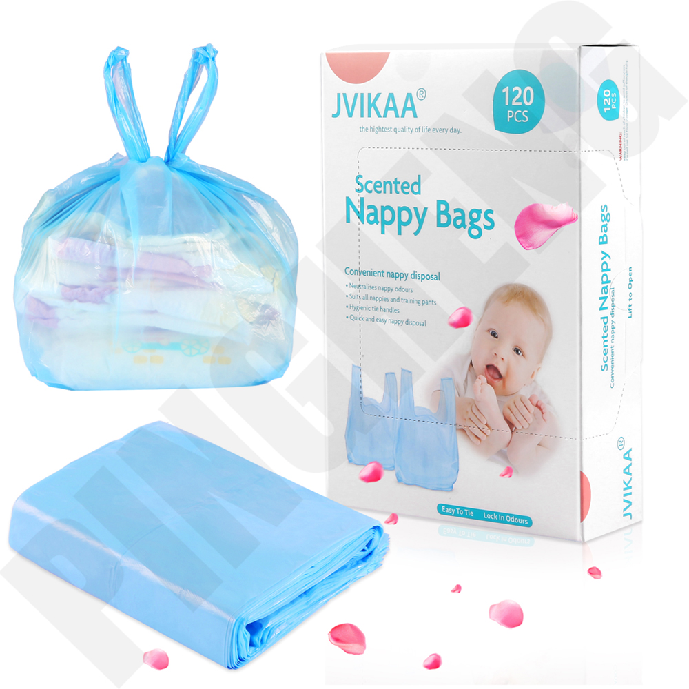 JVIKAA 120pcs Scented Baby Diaper Bags Diaper Bags Scented Easy Tie Handle Diaper Bags Portable Packaging for Home Travel Pets