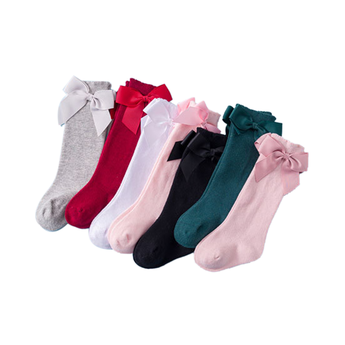 Baby Girls Cotton Long Socks Solid Color Big Bow Knee High Stocking Cute Lacework Princess Leg Warmer Floor Slipper
