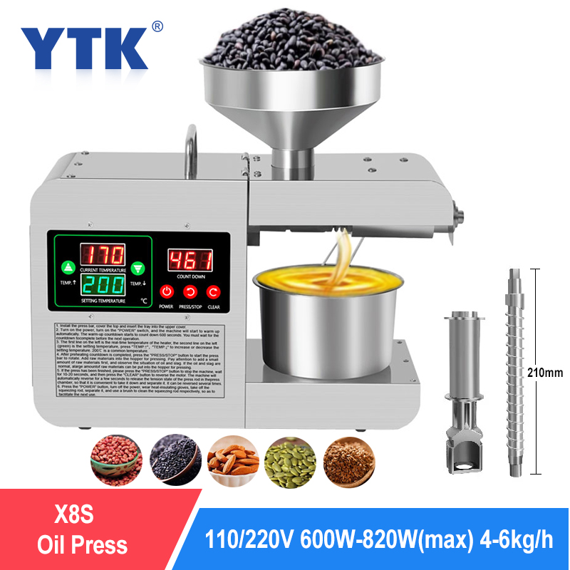 YTK Upgraded Intelligent Temperature Control Oil Press Stainless Steel Cold Press Flaxseed Peanut Coconut Meat Oil Press