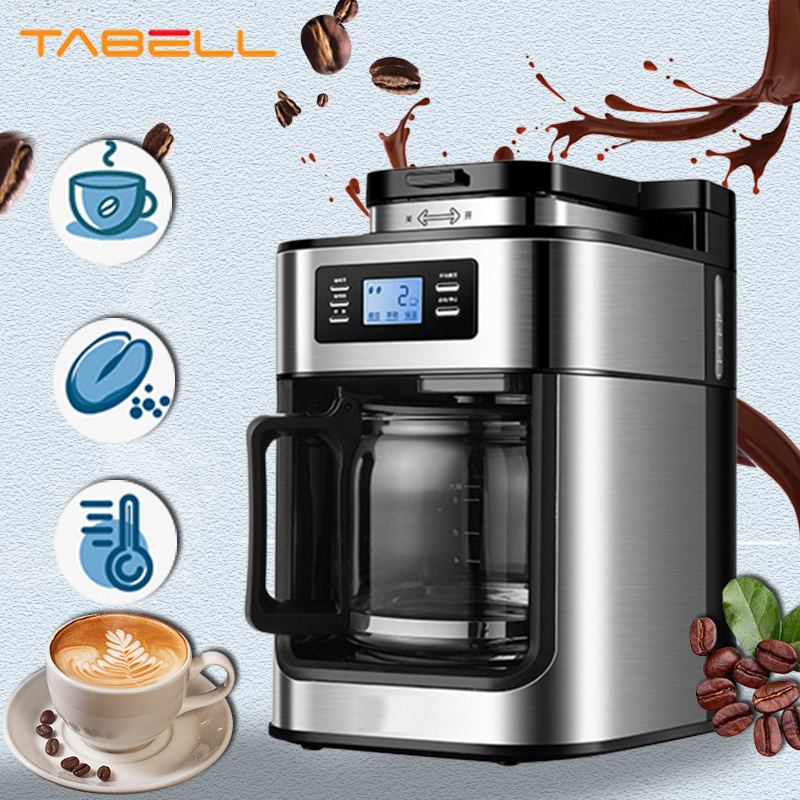 TABELL 2 In1 Coffee Maker Machine Automatic Coffee Machine Drip   LED-Display Home Electric Bean Grinder Espresso Keep Warm