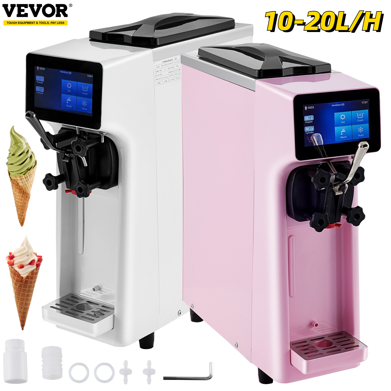 VEVOR 10-20L/H Ice Cream Maker Commercial Single Flavor Countertop Gelato Sorbet Yogurt Home Freezing Equipment Vending Machine