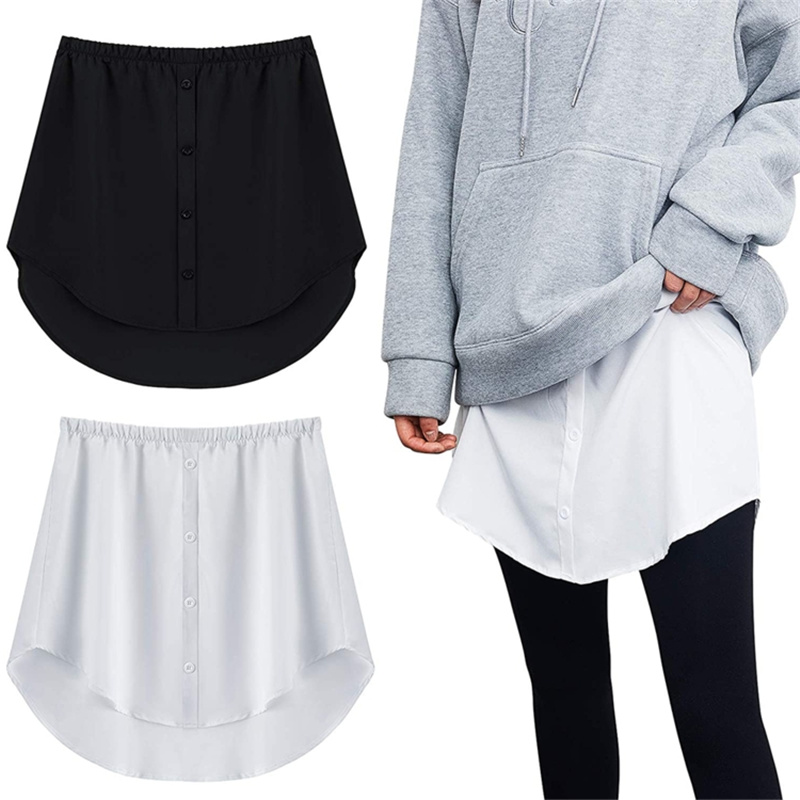  Shirt Extenders Adjustable Layering Fake Tops Lower Sweep Hem with Elastic Waist Band Mini Skirt Hemline  Wearing