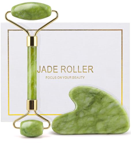 Gua Sha Facial Tools & Jade Roller Set for Skin Care, Reduce Puffiness and Improve Wrinkles, Guasha Tool for Face, Gua Sha Stone Self Care Gift for Woman Man