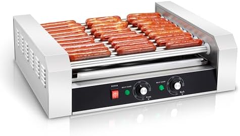 SYBO Hot Dog Roller, 30 Hot Dogs 11 Rollers Grill Cooker Machine with Removable Stainless Steel Drip Tray, 1430-Watts, Ideal for Commercial And Party Use
