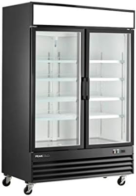 Peak Cold Double Door Upright Commercial Display Freezer - Large Capacity Glass Door Merchandiser Freezer; 45 CU Ft.