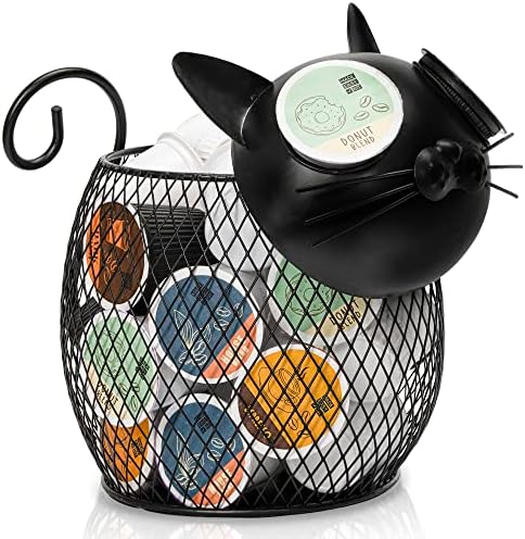 Made Easy Kit Coffee Pod Organizer - Home Coffee Bar Functional Décor - Café Station Countertop Storage Accessories (Black Cat)
