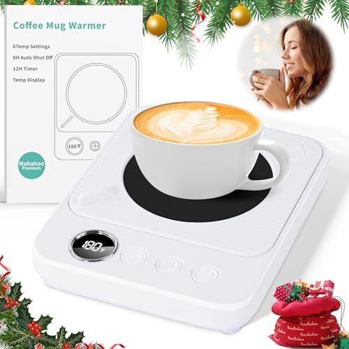 Coffee Mug Warmer for Desk, Electric Heated Mug Cup Warmer, Auto Shut Off, Office Desk Accessories Home Kitchen Appliances Gadgets, Birthday Gifts for Women Men(White)