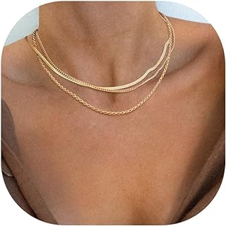 Herringbone Necklace for Women,Dainty Gold Necklace,14k Gold Plated Snake,Gold Chain Choker Necklaces,Simple Gold Layered Necklaces,Gold Jewelry Gift for Women