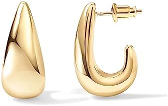 PAVOI 14K Gold Plated Sterling Silver Post Statement Huggie Earrings | Gold Dome Hoop Earrings for Women