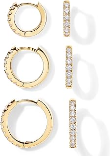 PAVOI 18K Gold Plated 925 Sterling Silver Post, 3 Pairs Small Gold Hoop Earrings Set | Mini Cartilage Helix Huggie Hoop Pack for Women Men 8mm 10mm 12mm
