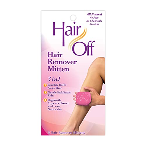 Hair Remover Mitten - All-Natural, Painless & Chemical Free - Full Body Hair Removal - Slows & Lessens Regrowth - Exfoliates Skin (3 Mittens Per Box)