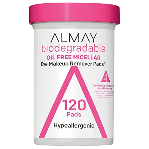 Almay Biodegradable Eye Makeup Remover Pads, Micellar Gentle, Stocking Stuffer for Women, Hypoallergenic, Fragrance-Free, 120 Count (Pack of 1)
