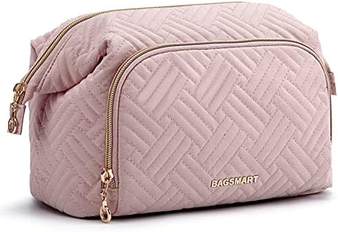 BAGSMART Travel Makeup Bag, Cosmetic Bag Make Up Organizer Case,Large Wide-open Pouch for Women Purse for Toiletries Accessories Brushes