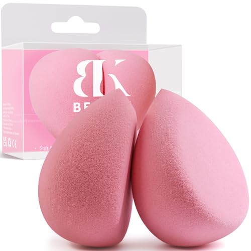 BEAKEY Flat Duo Patented Makeup Sponge Set of 2, Latex Free Pink Beauty Sponge for Foundation and Powder Application, Soft Blending Sponge, Large Flat Design, BeautyTools for Makeup Lovers
