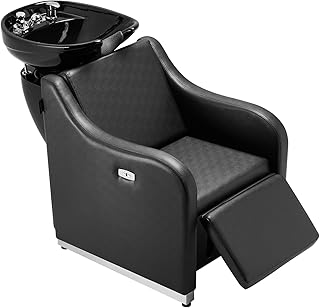 VEVOR Shampoo Backwash Chair, 661.4LBS Loading Barbershop Hair Washing Station with Electric Adjustable Footrest & Ceramic Bowl, Backwash Salon Shampoo Chair, Beauty Spa Hairdressing Massage Equipment