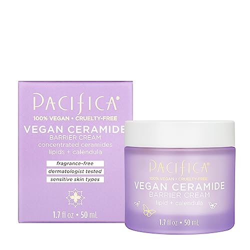 Pacifica Face Cream - Vegan Ceramide Barrier Cream w/Niacinamide & Shea Butter - Hydrating Daily Face Moisturizer Fragrance Free for Sensitive Skin, Vegan, Clean Beauty Allergy & Dermatologist Tested