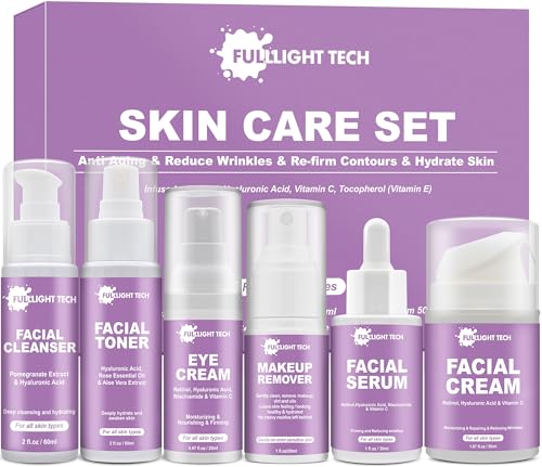 Gifts for Women,Anti Aging Skin Care Routine Kit,Reduce Wrinkles & Hydrate Skin,Facial Cleanser,Toner,Cream,Serum,Eye Cream Skincare Gift Set,Wife Mom Womens Gifts for Christmas Stocking Stuffers