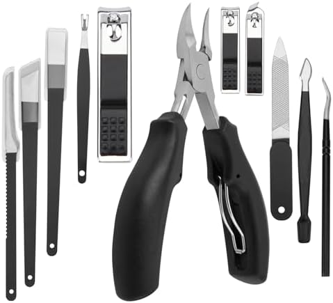 Fingernail and Toenail Nail Clippers for Thick and Ingrown Nails, 11 Pieces Manicure and Pedicure Kits Cutters Care Tools Hand Foot Treatment for Men, Women, and Seniors with Travel Case