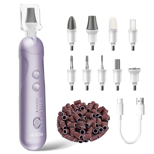 Professional Manicure Pedicure Kit, Cordless Electric Nail File Set, Rechargeable Pedicure Tools for feet, 5 Speeds Hand Foot Care Nail Drill for Thick Nail Toenail Cuticle Women Men Baby Pets-Purple