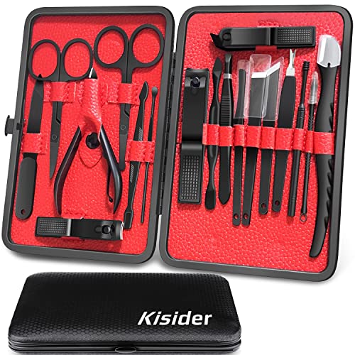 Manicure Set Pedicure Kit - 18 PCS Premium Stainless Steel Nail Cutter Manicure Kit Nail Clippers Nail Care Tools Nail Grooming Kits with Portable Travel Case Gift for Men Women Black