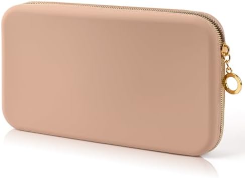 Sakolla Zipper Makeup Brushes Bag For Travel, Make Up Brushes Pouch Case for Makeup Tools, Large Silicone Makeup Brush Holder for Daily Work (Khaki)