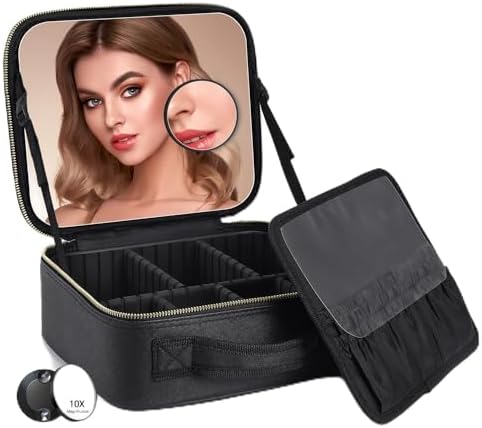 VANMRIOR Travel Makeup Bag Make up Case with Mirror Cosmetic Makeup Box Organizer Vanity Case for Women Beauty Tools Accessories Case