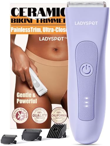 Bikini Trimmer for Women, Pubic Hair Trimmer Women -Electric Hair Trimmer Shaver Razors for Women, LADYSPOT™ Shaving Sets,with 3 Guards,Replaceable Hypoallergenic Ceramic Blade,Wet/Dry(Purple Women)