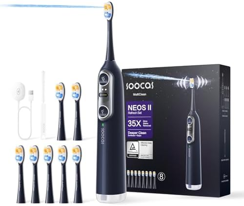 Soocas NEOS II Refresh Set - Electric Toothbrush with Water Flosser, Sonic Electric Toothbrush for Adults, Water Flosser for Teeth, Portable Flossing Toothbrush, 100% Plaque Removal, Dark Violet