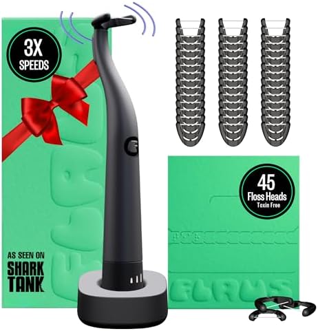 FLAUS Electric Flosser (Shark Tank) with 3 Speeds + 45 Replacement Heads - Easy Gliding Floss for Gentle Gum Care, Water Floss Alternative, Dentist Recommended Tooth Flossers, Eco Dental Floss Picks
