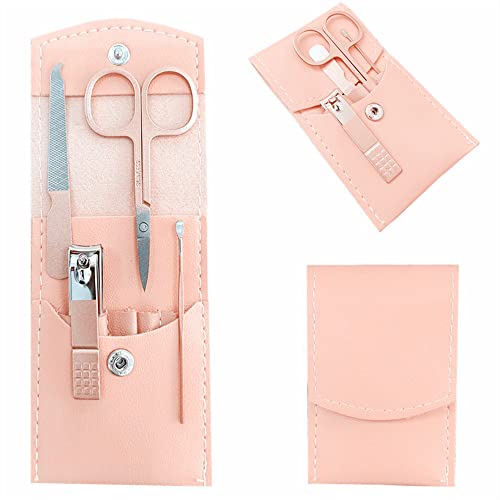 Manicure Set, Professional Women Nail Clippers Kit 4PCS， Stainless Steel Nail Cutter Care Tools Professional Grooming Kits, PU Leather Travel Case （rose gold）
