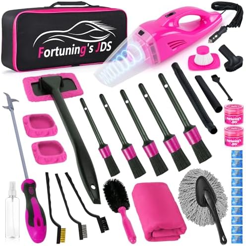 35PCS Car Detailing Kit Interior Cleaner with High Power Handheld Vacuum,Car Wash kit with Detailing Brush Set,Car Interior Detailing Kit,,Pink Car Accessories for Motorcycle,Cars Gifts for Women