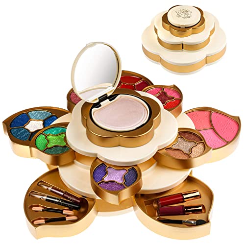 All In One Makeup Kit for Teens and Women - Flower Makeup Set for Girls with Pigmented Eyeshadows, Lip Creams, Blushes, Concealer and Mirror - Full Starter Makeup Gift Set for Beginners