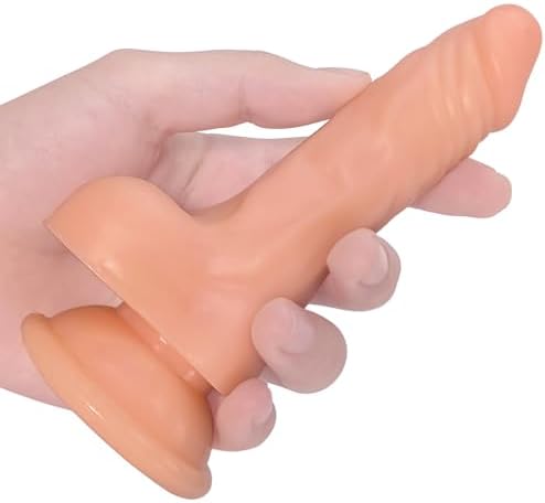 5.2 Inch Realistic Anal Dildo with Powerful Suction Cup, Small Anal Plug Dildos for Beginner, G-Spot Stimulation & Anal Training, Butt Plug Toys for Women & Men, Anal Trainer Sex Games (Flesh)