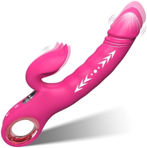 Vibrator Thrusting Dildo with LCD Display - Sex Toy G Spot Clitoral Vibrators 7 Vibration 7 Thrust Mode, Rabbit Vibrator Adult Sex Toys for Women Couple (Rose)