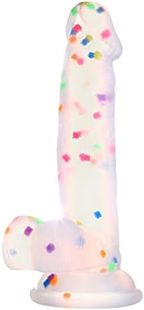6.5 Inch Confetti Clear Silicone Dildo with Flared Suction Cup Base for Hands-Free Play, Flexible Dildo with Curved Shaft and Balls for Vaginal G-Spot and Anal Prostate…
